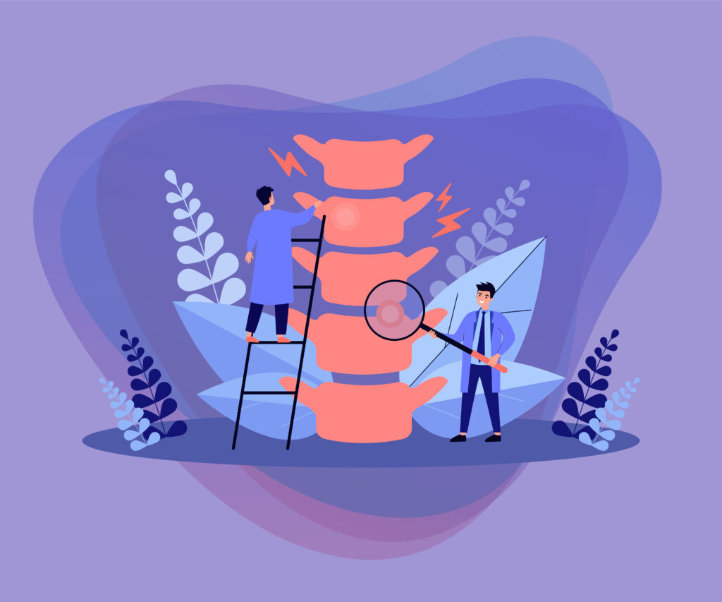 Professional tiny doctors examining spine bones Performance Maxine Demoulin Kinésiologie sport